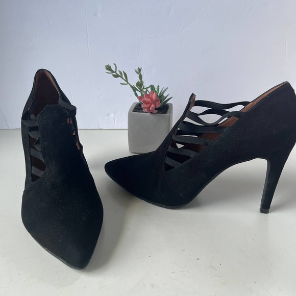 Brenda Zara Suede Stiletto Heel Womens Shoes Size 8/38.5 Black Elastic Straps - Picture 13 of 13